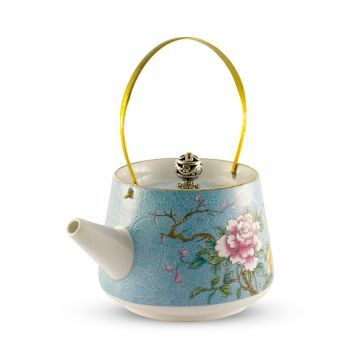Чайник из фарфора голубой с цветком 230 мл